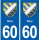 60 Bury blason autocollant plaque immatriculation stickers ville