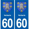 60 Verberie escudo de armas de la etiqueta engomada de la placa de pegatinas de la ciudad