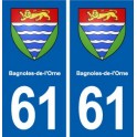 61 Bagnoles-de-l'Orne escudo de armas de la etiqueta engomada de la placa de pegatinas de la ciudad