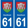 61 Domfront escudo de armas de la etiqueta engomada de la placa de pegatinas de la ciudad