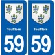 59 Toufflers blason autocollant plaque stickers ville