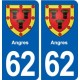 62 Angres blason autocollant plaque stickers ville