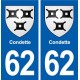 62 Condette blason autocollant plaque stickers ville
