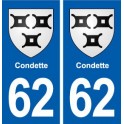 62 Condette blason autocollant plaque stickers ville