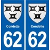 62 Condette blason autocollant plaque stickers ville