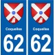 62 Coquelles blason autocollant plaque stickers ville