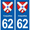 62 Coquelles blason autocollant plaque stickers ville
