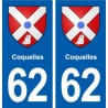 62 Coquelles blason autocollant plaque stickers ville