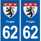 62 Fruges blason autocollant plaque stickers ville