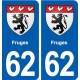 62 Fruges blason autocollant plaque stickers ville