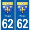 62 Hinges blason autocollant plaque stickers ville