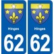62 Hinges blason autocollant plaque stickers ville