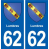 62 Lumbres blason autocollant plaque stickers ville
