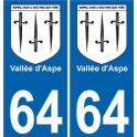 El valle de Aspe 64 de la ciudad de la etiqueta engomada de la etiqueta engomada de la placa de auto