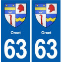 63 Orcet blason autocollant plaque stickers ville