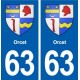 63 Orcet blason autocollant plaque stickers ville
