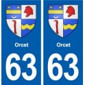 63 Orcet blason autocollant plaque stickers ville