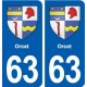 63 Orcet blason autocollant plaque stickers ville