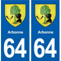 64 Arbonne blason autocollant plaque stickers ville