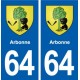 64 Arbonne blason autocollant plaque stickers ville