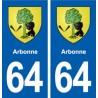 64 Arbonne blason autocollant plaque stickers ville