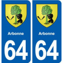 64 Arbonne blason autocollant plaque stickers ville