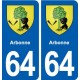 64 Arbonne blason autocollant plaque stickers ville