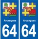 64 Arcangues blason autocollant plaque stickers ville