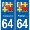 64 Arcangues blason autocollant plaque stickers ville