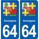 64 Arcangues blason autocollant plaque stickers ville