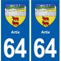 64 Artix blason autocollant plaque stickers ville