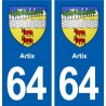 64 Artix blason autocollant plaque stickers ville