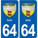 64 Artix blason autocollant plaque stickers ville