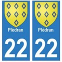 22 Plédran autocollant plaque blason armoiries stickers département