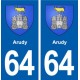 64 Arudy blason autocollant plaque stickers ville