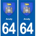 64 Arudy coat of arms sticker plate stickers city