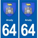 64 Arudy blason autocollant plaque stickers ville