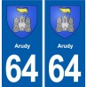 64 Arudy blason autocollant plaque stickers ville