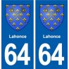 64 Lahonce blason autocollant plaque stickers ville