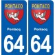 64 Pontacq blason autocollant plaque stickers ville