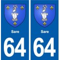 64 Sare blason autocollant plaque stickers ville