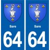 64 Sare blason autocollant plaque stickers ville