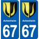 67 Achenheim blason autocollant plaque stickers ville
