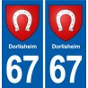 67 Dorlisheim escudo de armas de la etiqueta engomada de la placa de pegatinas de la ciudad
