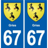 67 Gries blason autocollant plaque stickers ville