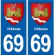 69 Orliénas blason autocollant plaque stickers ville
