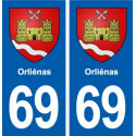 69 Orliénas blason autocollant plaque stickers ville