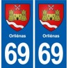 69 Orliénas blason autocollant plaque stickers ville