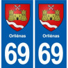 69 Orliénas blason autocollant plaque stickers ville