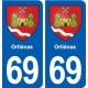69 Orliénas blason autocollant plaque stickers ville